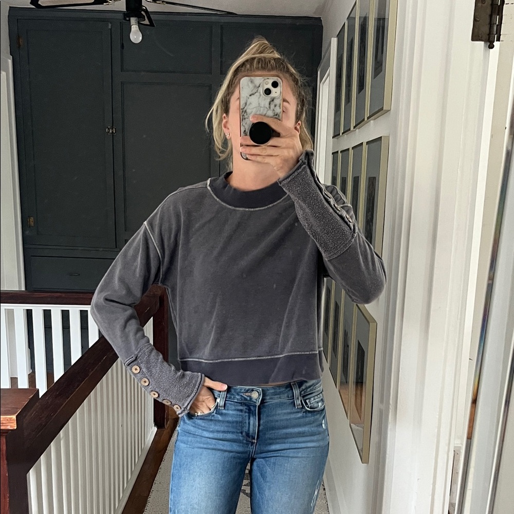 Free People Blue/Gray cropped sweatshirt